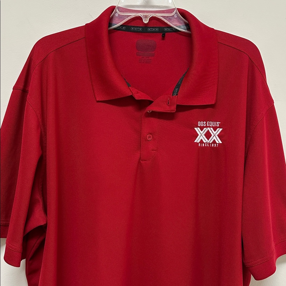 OGIO Red Polo Golf Shirt with Dos Equis embroidered patch on chest size 3XL